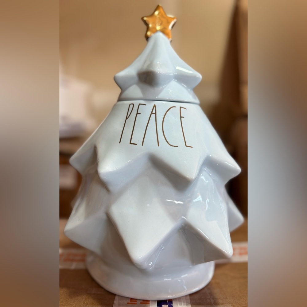 Rae Dunn Blue “PEACE” Christmas Tree with Gold Star